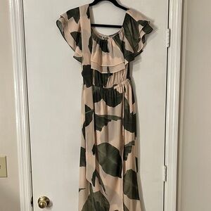 Show Me Your MuMu Leaf Pattern Maxi Dress - Cream and Green